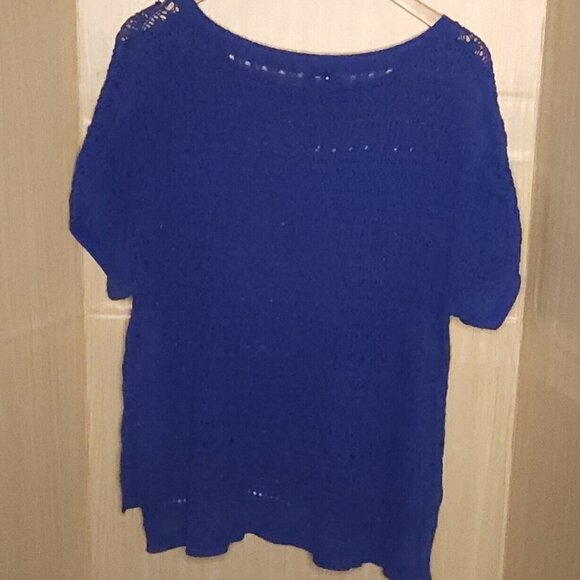 Como Black Womens Royal Blue Open Knit Short Sleeve Sweater XL - Picture 2 of 6